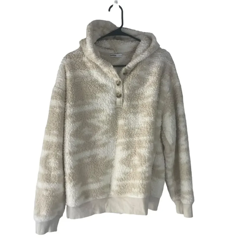 Sonoma Women's Size Large Sherpa Tan Cream‎ Sherpa Hooded Sweater